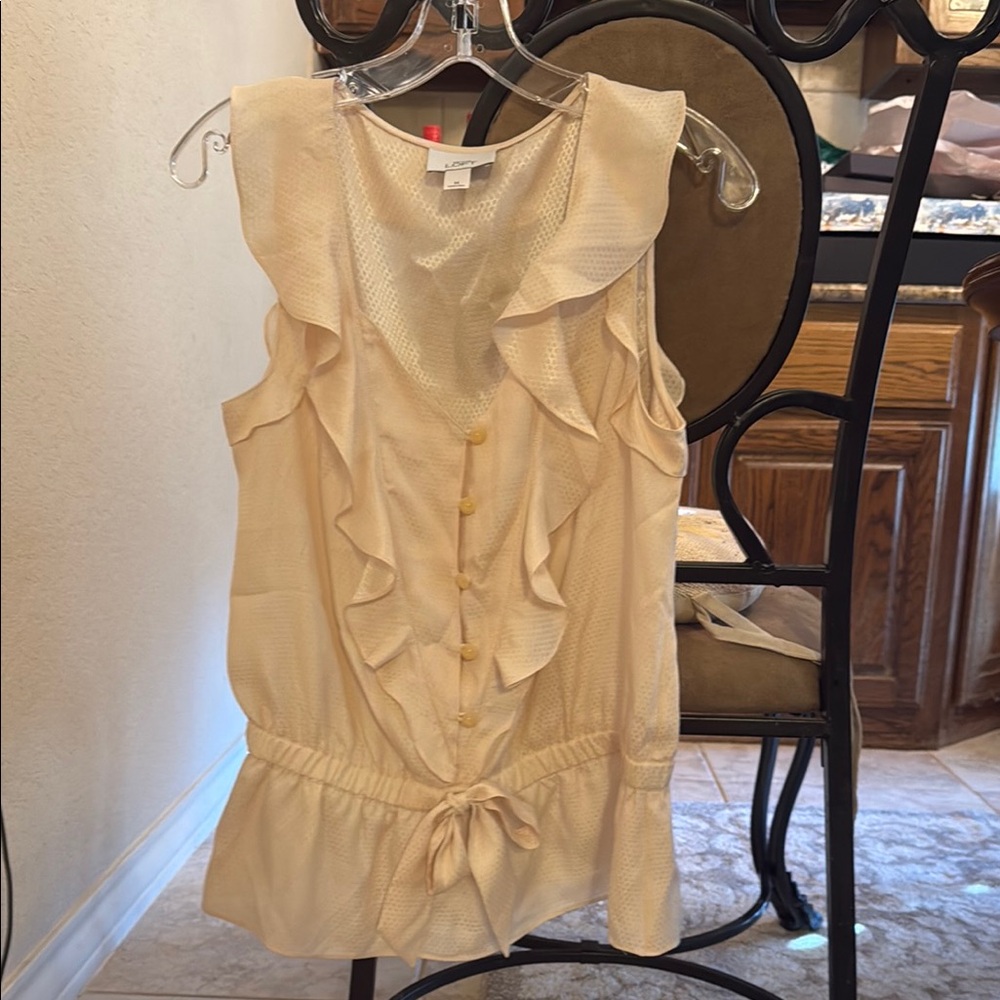 LOFT Tan Ruffled Tie Front Blouse